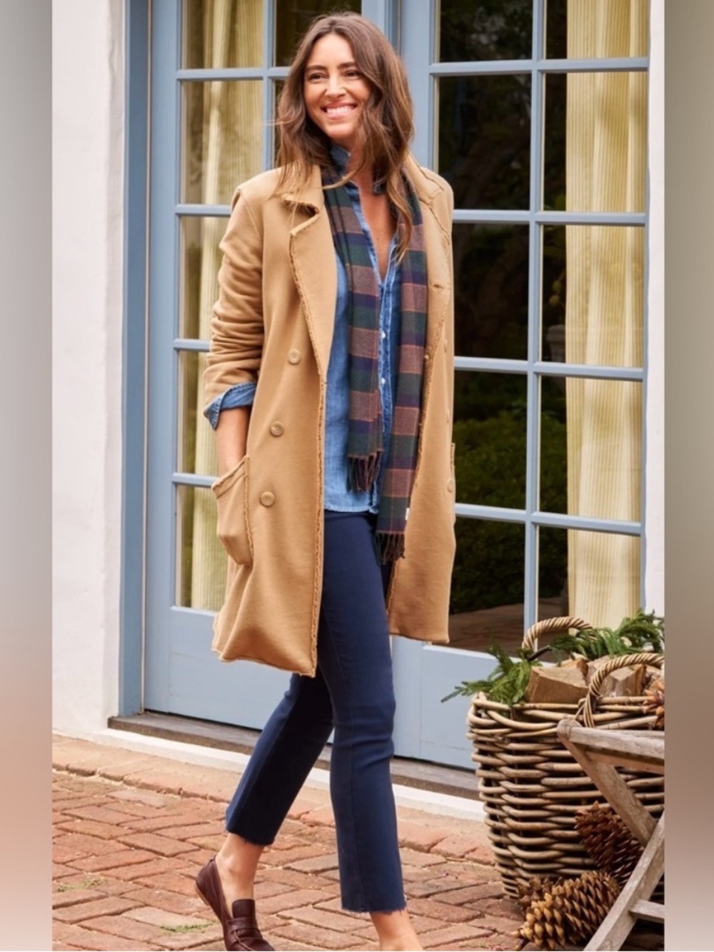 Frank & Eileen Belfast Trench Coat Tan Camel Double Breast Women Large Long